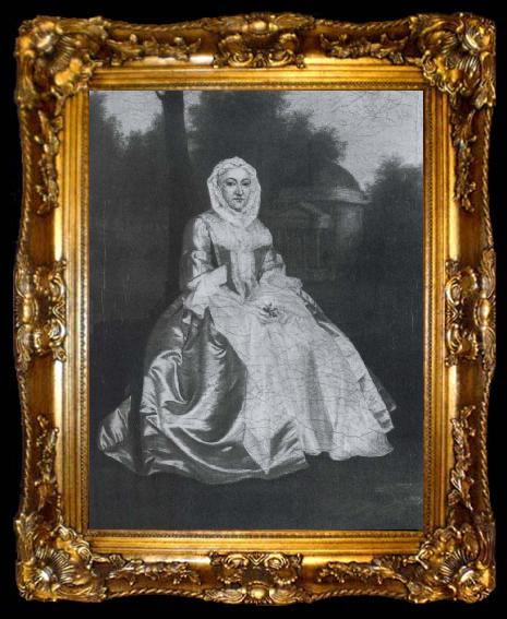 framed  Arthur Devis Probably Dorothy Savile,Countess of Burlington,seated in the Orange tree garden at Chiswick, ta009-2
